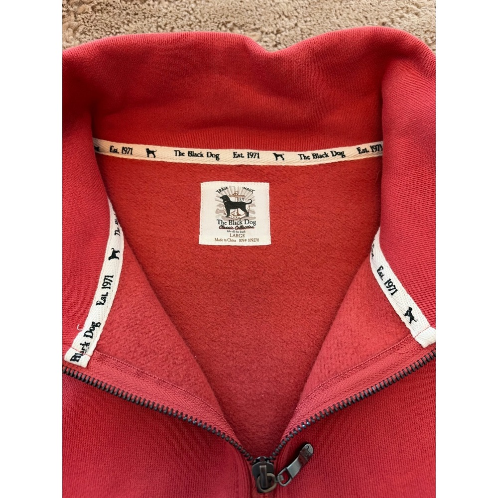 The Black Dog Mens Red Quarter Zip Fleece Sweatshirt Pullover Large Classic Logo - Picture 5 of 8